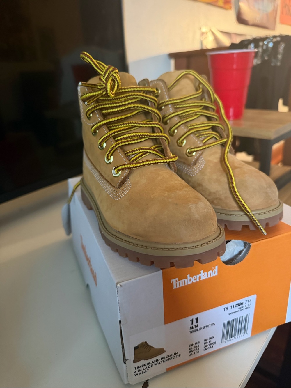 Timberland Kids Wheat/Nubuck Yellow-Accent Lace-Up Boot size 11c